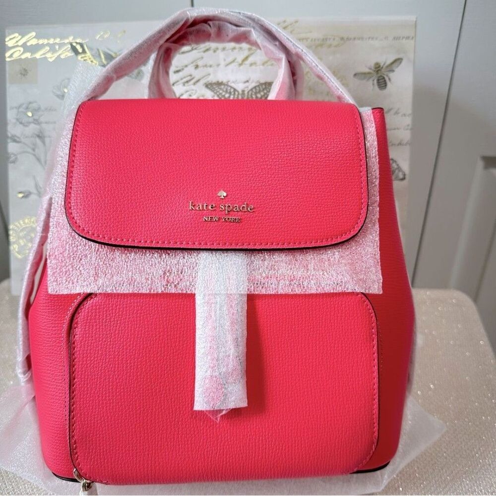 Kate Spade Kristi Medium Flap Leather Backpack in Bright Pink Peppe KA695